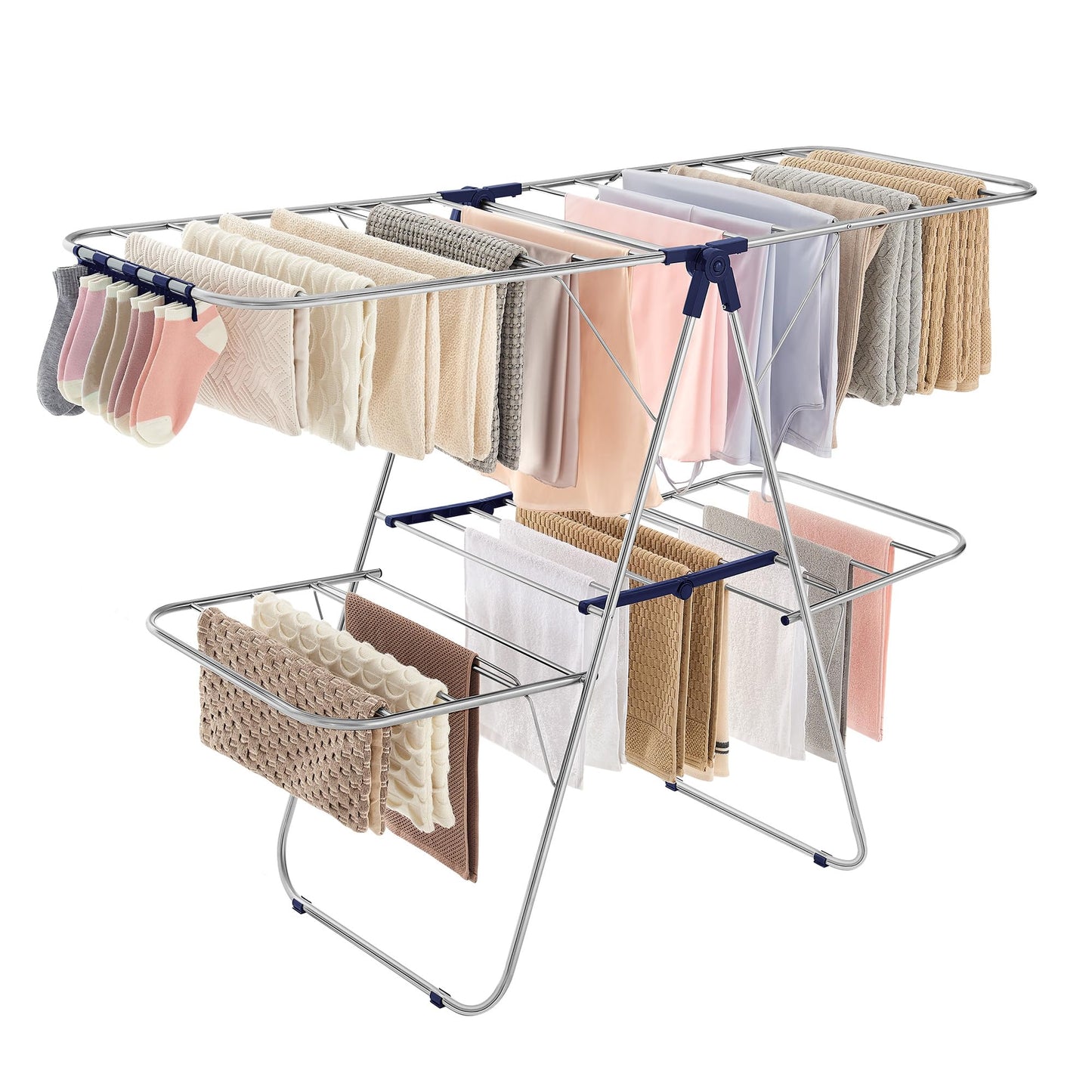 SONGMICS Clothes Drying Rack, Foldable 2-Level Laundry Drying Rack, Free-Standing Laundry Airer