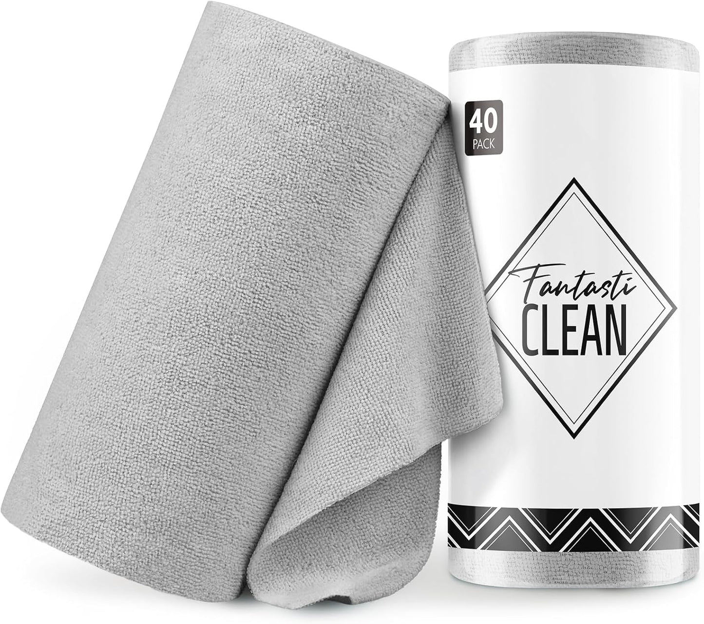 Fantasticlean Microfiber Cleaning Cloth Roll -40 Pack, Tear Away Microfiber Towels, 12" x 12", Reusable, Washable, Scratch Free, Ultra Absorbent Dishcloth for Car, Home Supplies, Pet, Kitchen (Grey)