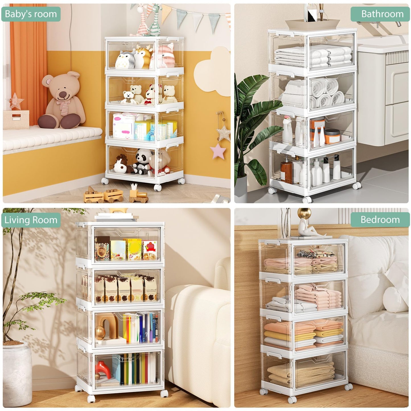 Kmiectse Clear Storage Bins with Lids - 4 Tier 23qt Plastic Stackable Bins
