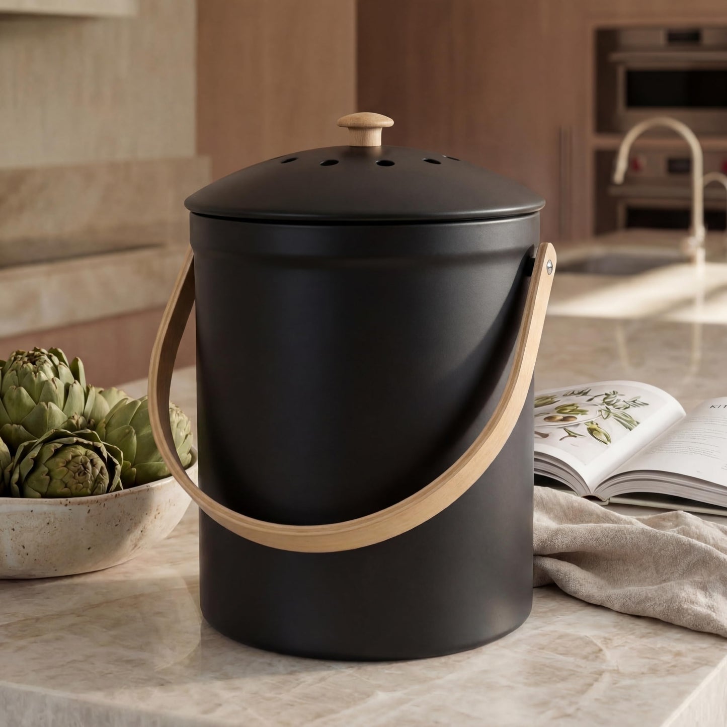 Beautiful Kitchen Compost Bin with Smell Proof Lid - Rust Proof and Odorless Compost Bucket for
