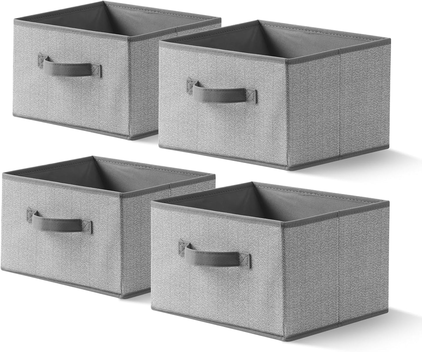 Storage Baskets, 11-Inch Woven Fabric Bins, Storage Cubes with Reinforced Handles, Organizer Bins for Closet Shelves, Foldable, for Toys, Clothes, Natural Beige (4PCS/Grey-11*11*7.8inch)