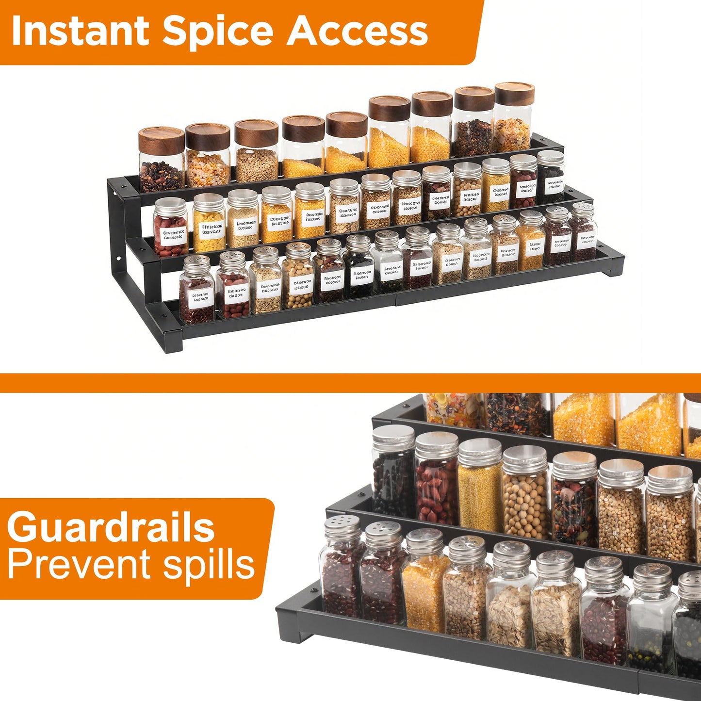 3-Tier Spice Rack Organizer for Kitchen Cabinet or Pantry, 16"-29" Expandable Spice Organization