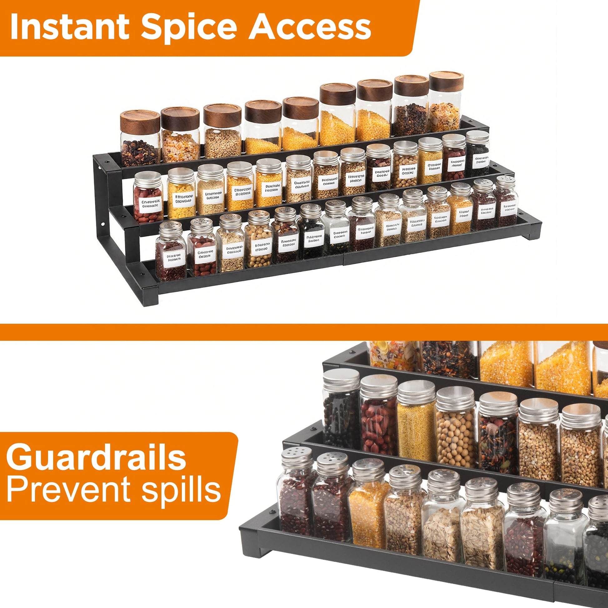 3-Tier Spice Rack Organizer for Kitchen Cabinet or Pantry, 16"-29" Expandable Spice Organization