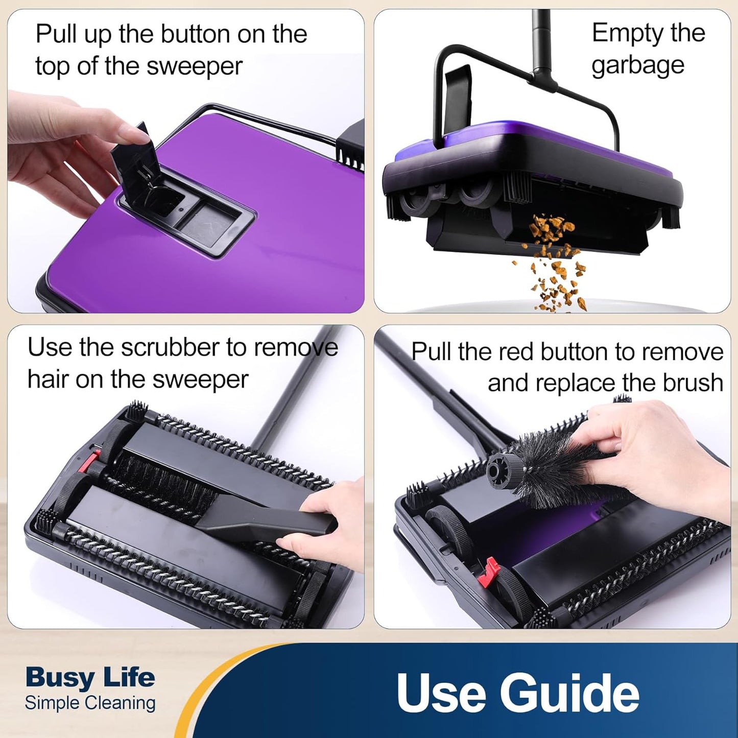 Yocada Carpet Sweeper Cleaner Manual Household Sweeper for Home Office Low&Undercoat Carpets Rugs Pet Hair Dust Scraps Paper Small Rubbish Cleaning with a Brush 48.03"