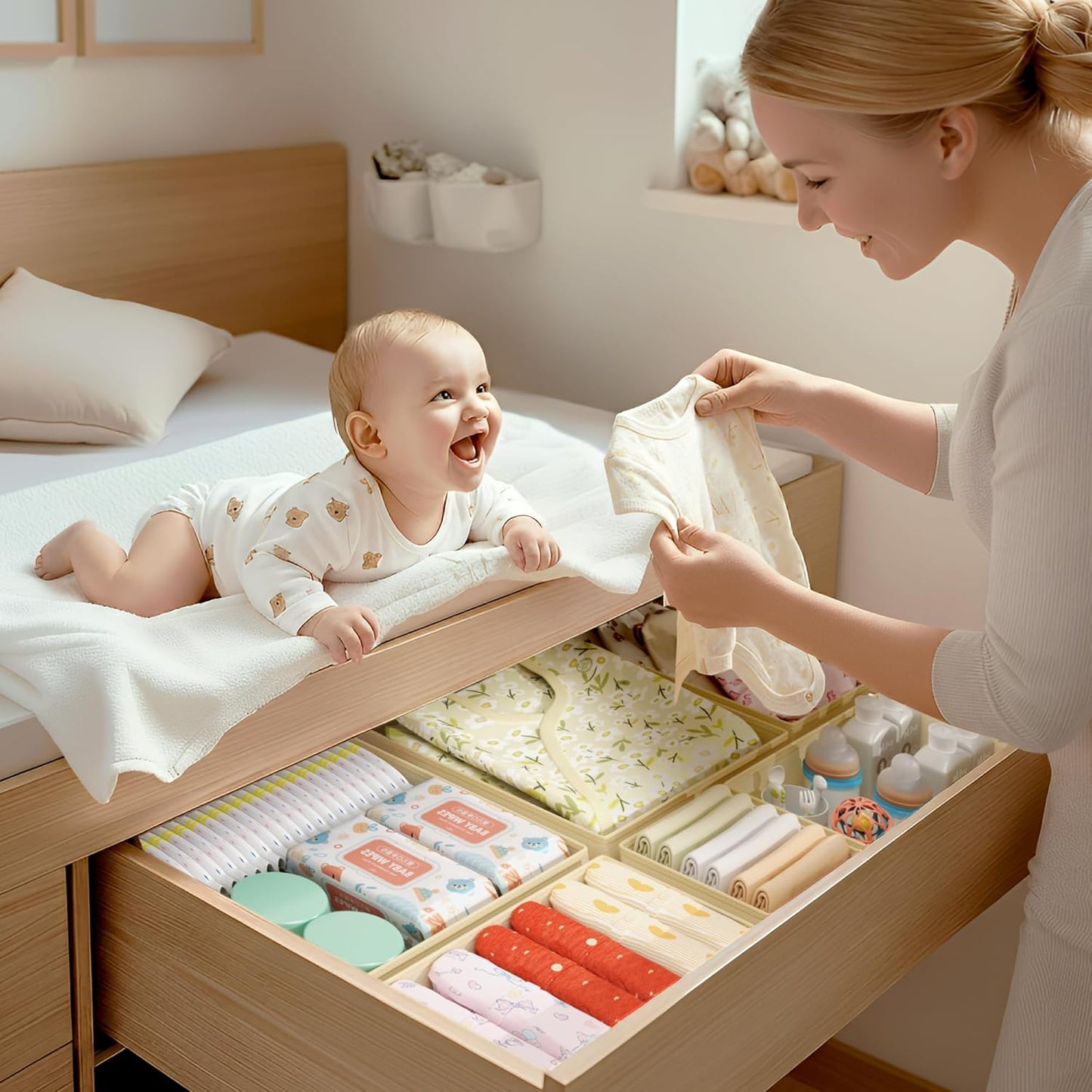 DIMJ Drawer Organizer Clothes - 24 Pack Baby Dresser Organizer for Nursery, Foldable Drawer Organizer Bins for Closet Bedroom Organization, Fabric Clothes Storage Dividers for Underwears, Socks, Bras