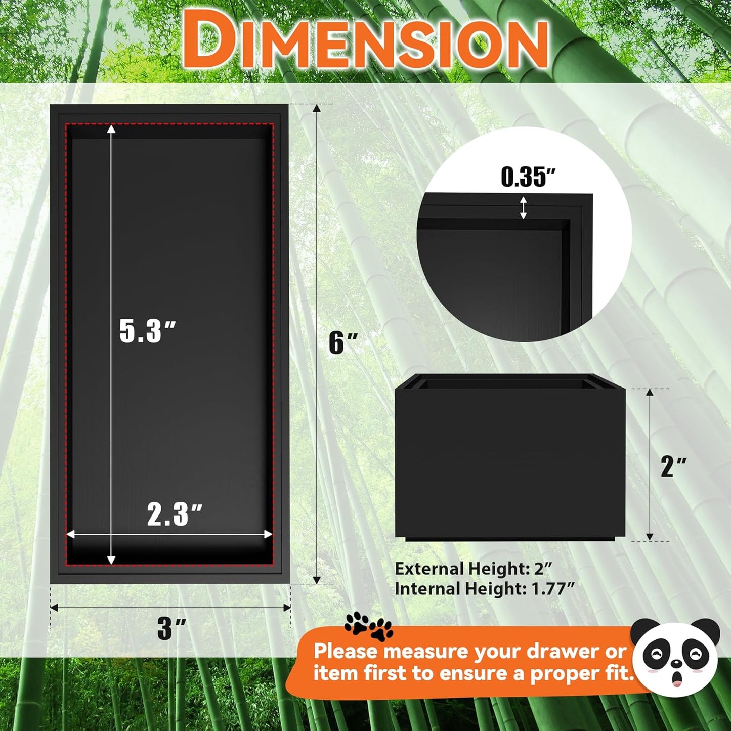 Bamboo Drawer Organizer, Small Silverware for Kitchen Drawer, Stackable Utensil Organizer, 2 Pcs Flatware Organizer, Wooden Storage Box Tray (Black, 6 X 3 X 2 Inch)