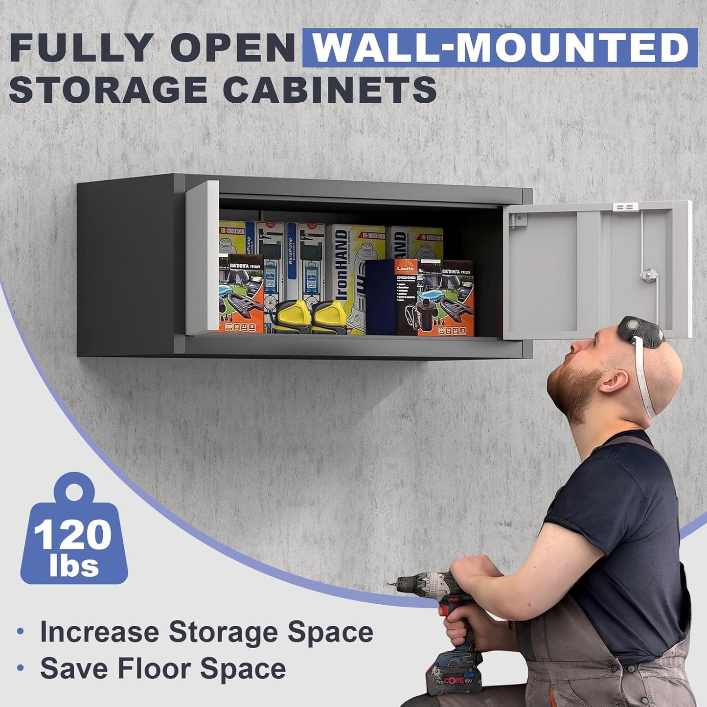 Metal Garage Storage Cabinet, Locking Cabinet Wall Mounted, 12.8" H Floating Cabinet for Warehouse, Upper Tool Cabinet with Shelf for Home Office, Basement, Kitchen, RV Organization