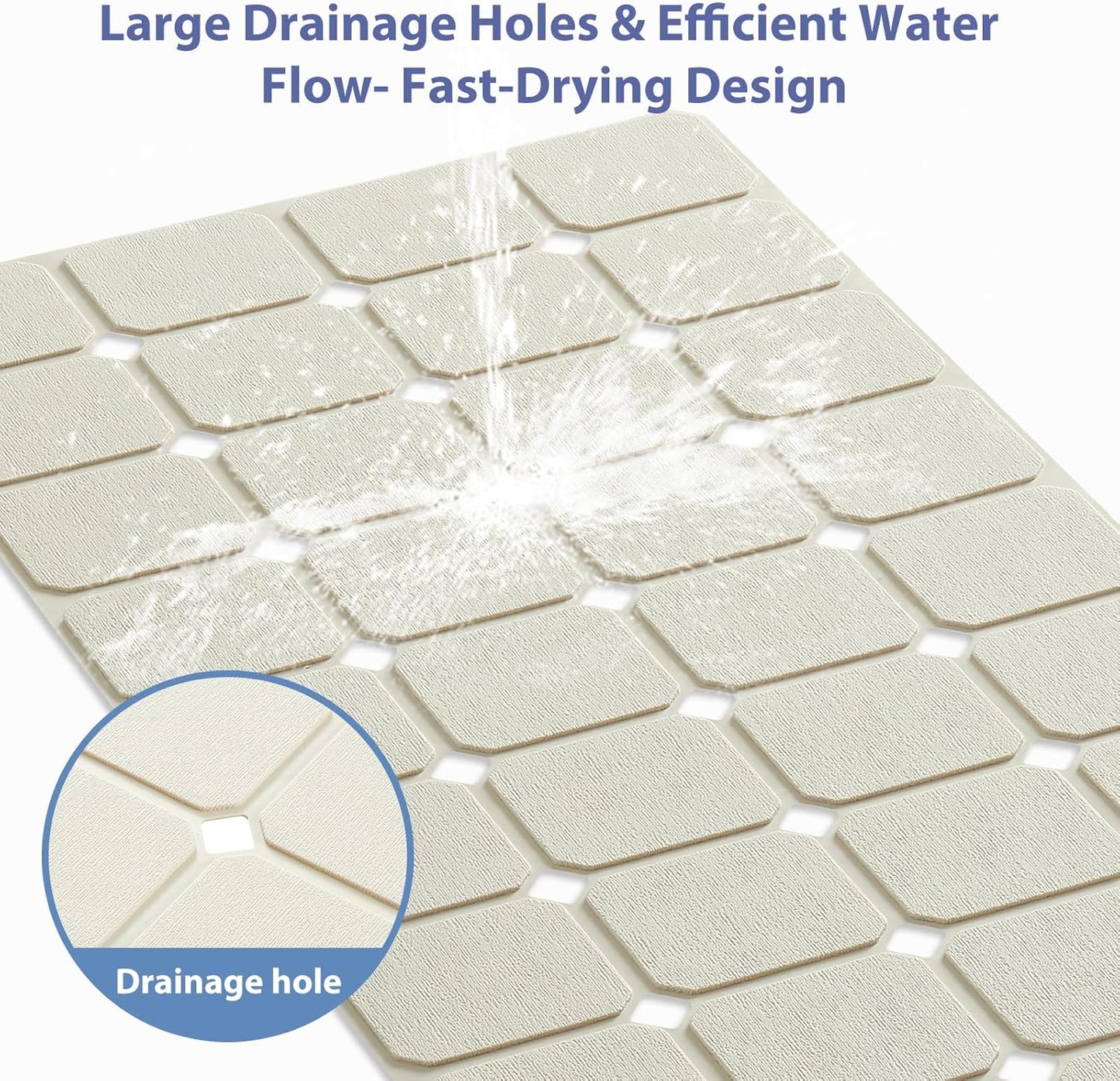 Bathtub Mat Non Slip Silicone Foldable Extra Long Tub Mat Strong Suction Cups & Large Drain Holes, Durable,Machine Washable for Smooth Surfaces Shower Mat, Ideal for Families Beige,15"x40" Beige