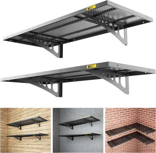 2Pack 1.64x4ft Adjustable Metal Garage Wall Shelving Heavy Duty Garage Storage Shelf Wall Mounted