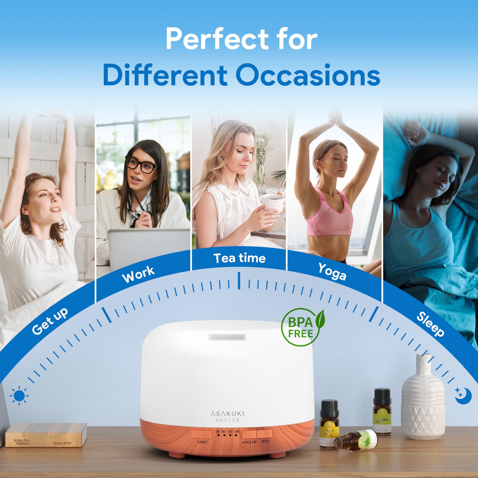 ASAKUKI Essential Oil Diffuser for Home, 500ML Aromatherapy Humidifier