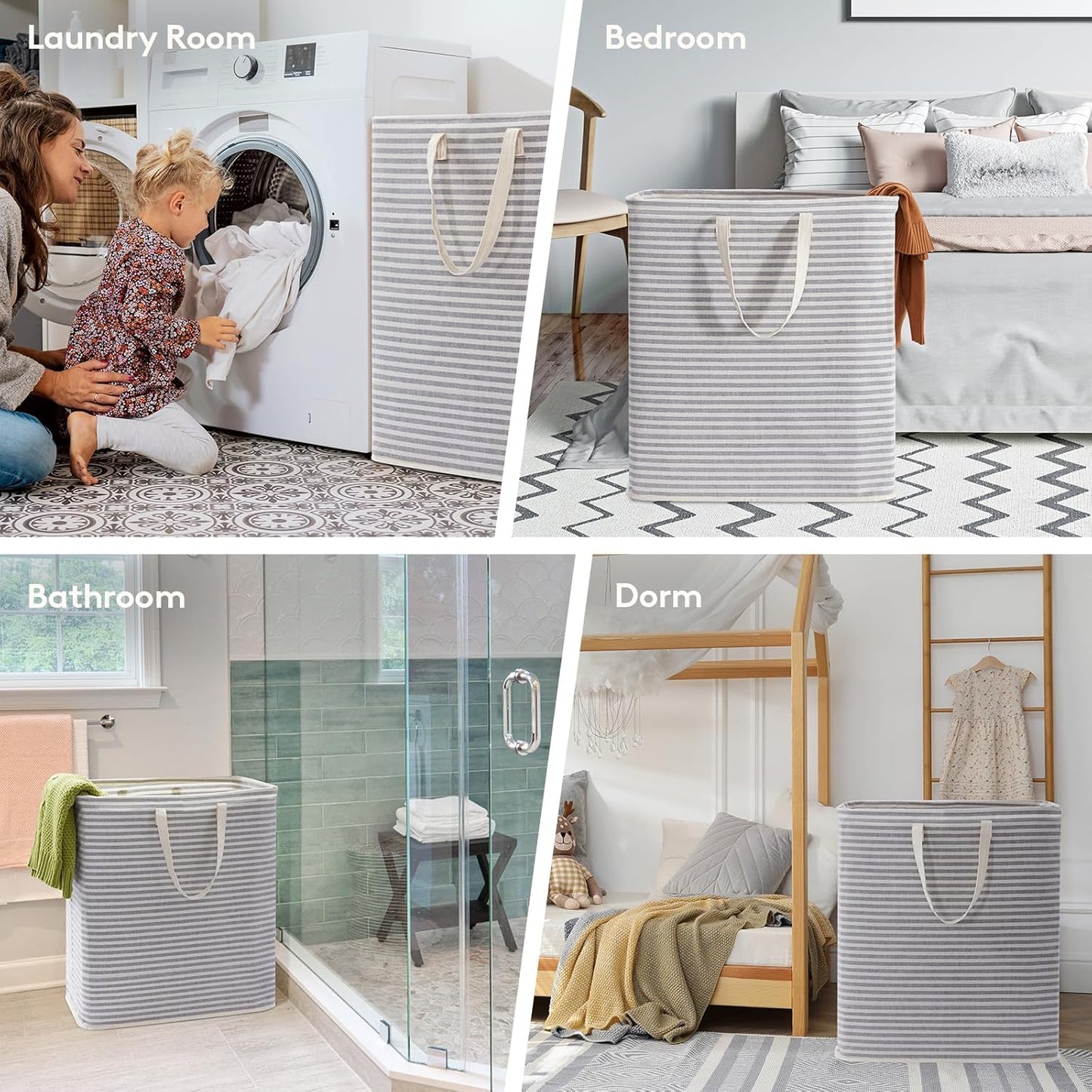 Lifewit 3 Pack Laundry Hamper Large Collapsible Laundry Baskets, Freestanding Waterproof Clothes Hamper with Easy Carry Handles in Laundry Room Bedroom Bathroom College Dorm for Adults, Gray, 3 x 100L