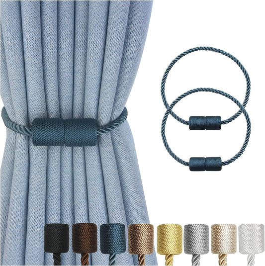 Magnetic Curtain Tiebacks 2 Pack Blue Curtain Rope Tieback Curtain Holders for Drapes Modern Tie