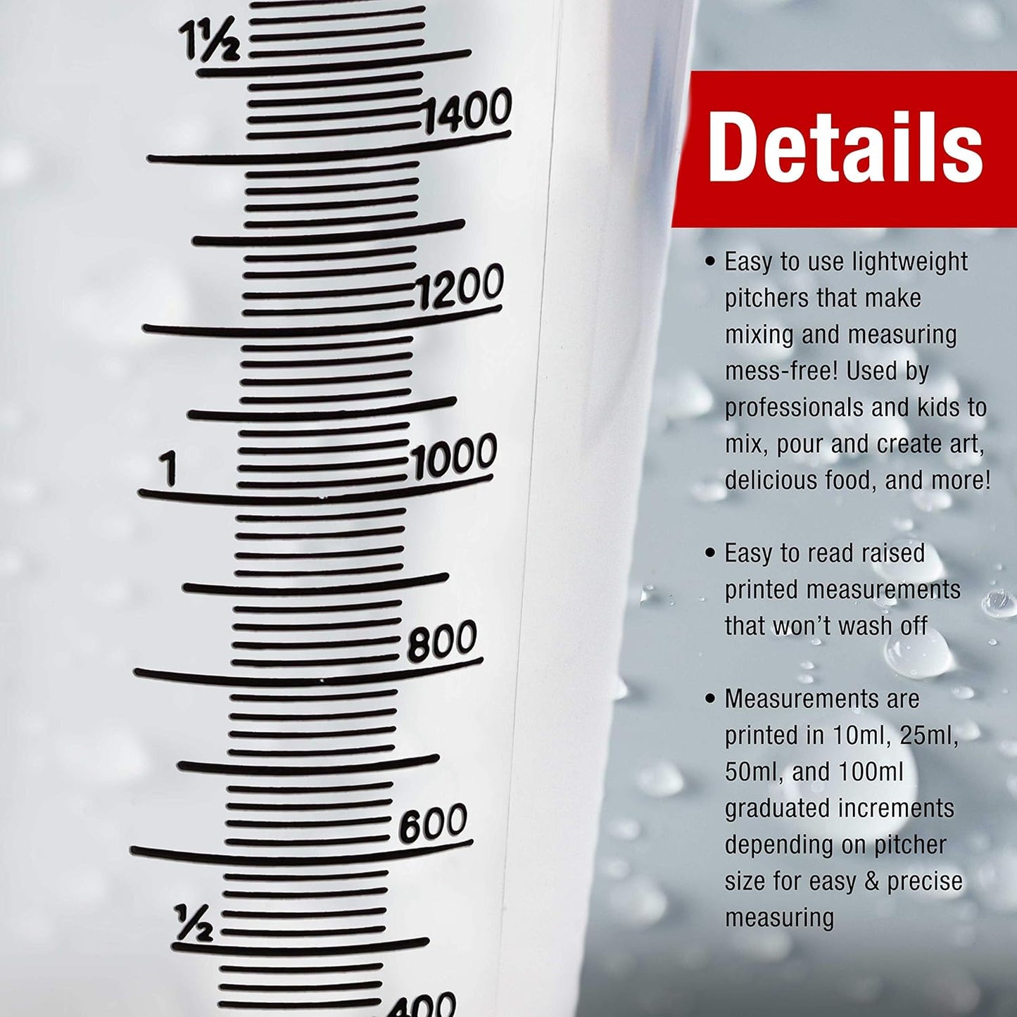 TCP Global 2 Liter (2000ml) Plastic Graduated Measuring and Mixing Pitcher (Pack of 4) - Holds Over 2 Quarts (64oz) - Pouring Cup, Measure & Mix Paint, Resin, Epoxy, Kitchen Cooking Baking Ingredients