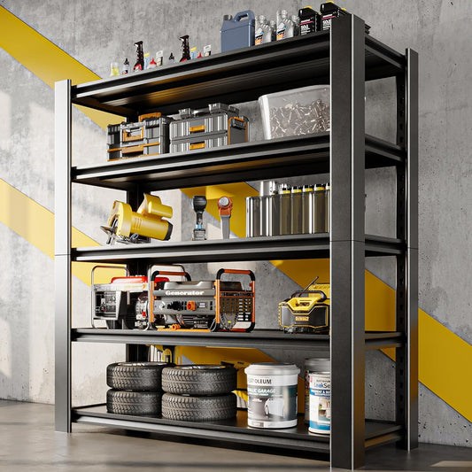 47.8" W Heavy Duty Garage Shelving 3000LBS Storage Shelves, Adjustable 5-Tier Storage Rack, Metal Shelves for Garage/Warehouse/Basement, 47.8" W x 19.8" D x 72" H, Black