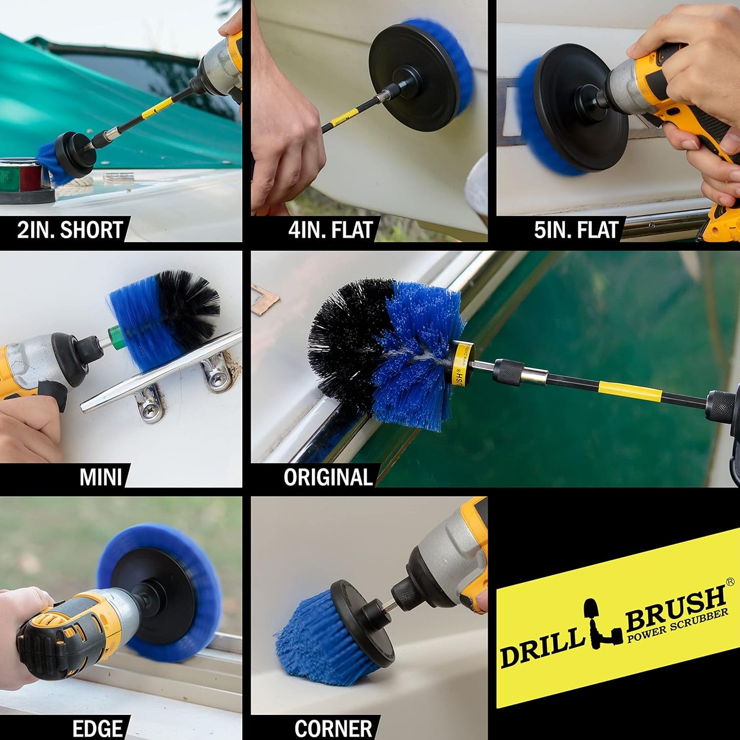 Drillbrush Stainless Steel Cleaning Brush Set, 21-Piece with Blue Medium Bristles, Edge & Cone Brush, Extension, Pads for Pool, Boat, Fish Tank, Aquarium