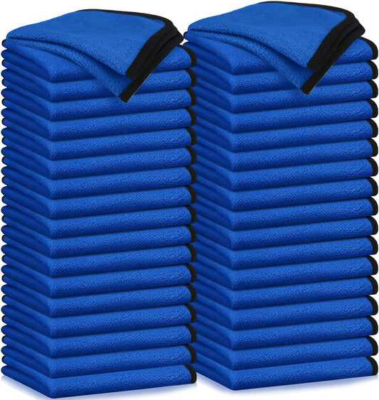 Tallew 50 Pcs Microfiber Towels 16 Inch x 16 Inch Microfiber Cloth Car Drying Towels for Cars Washing Polishing Office Windows Cleaning Household Supplies (Blue)