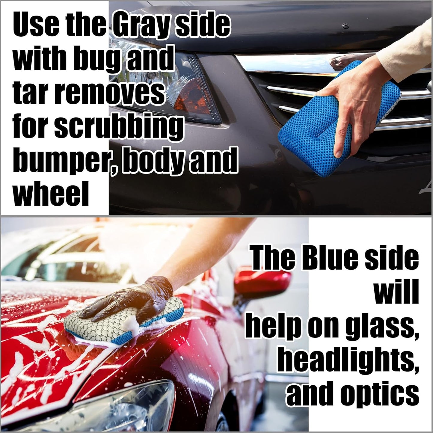 Two Sided Bug and Tar Sponge Microfiber Bug Scrubber Car Sponge for Washing Soft Mesh, Scratch Free for Car, Truck, SUV, RV, Boat, and Motorcycle(5 Pcs)