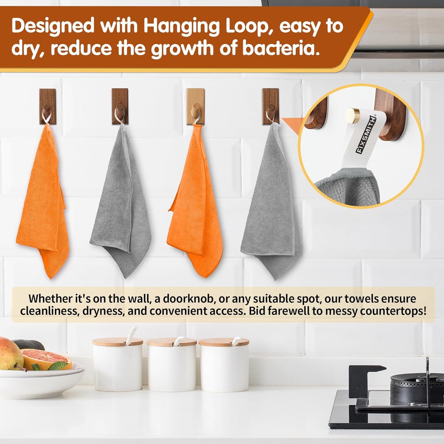 FIXSMITH Microfiber Cleaning Cloth -Pack of 8, Highly Absorbent Cleaning Rags(Grey&Orange), 16"X12" All Purpose Cleaning Towels for Housekeeping, Kitchen, Car, Reusable Microfiber Towels