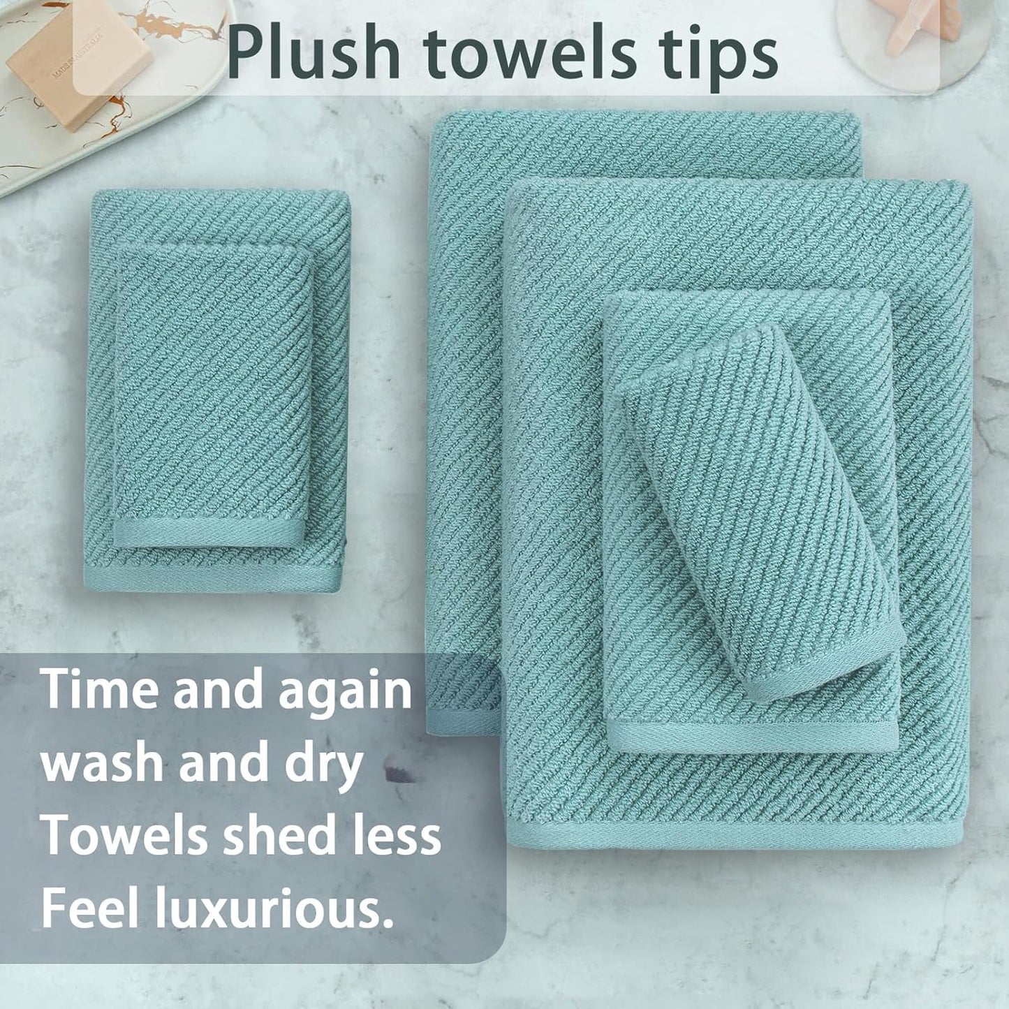 Towels for Bathroom - 100% Cotton | Lightweight | Thick | Soft, Quick Dry Towels, Bath Towel Set of 6 Large, 2 Bath 30"x56", 2 Hand 18"x28", 2 Washcloths 13"x13", Luxury Shower Towel Set, Aqua Teal