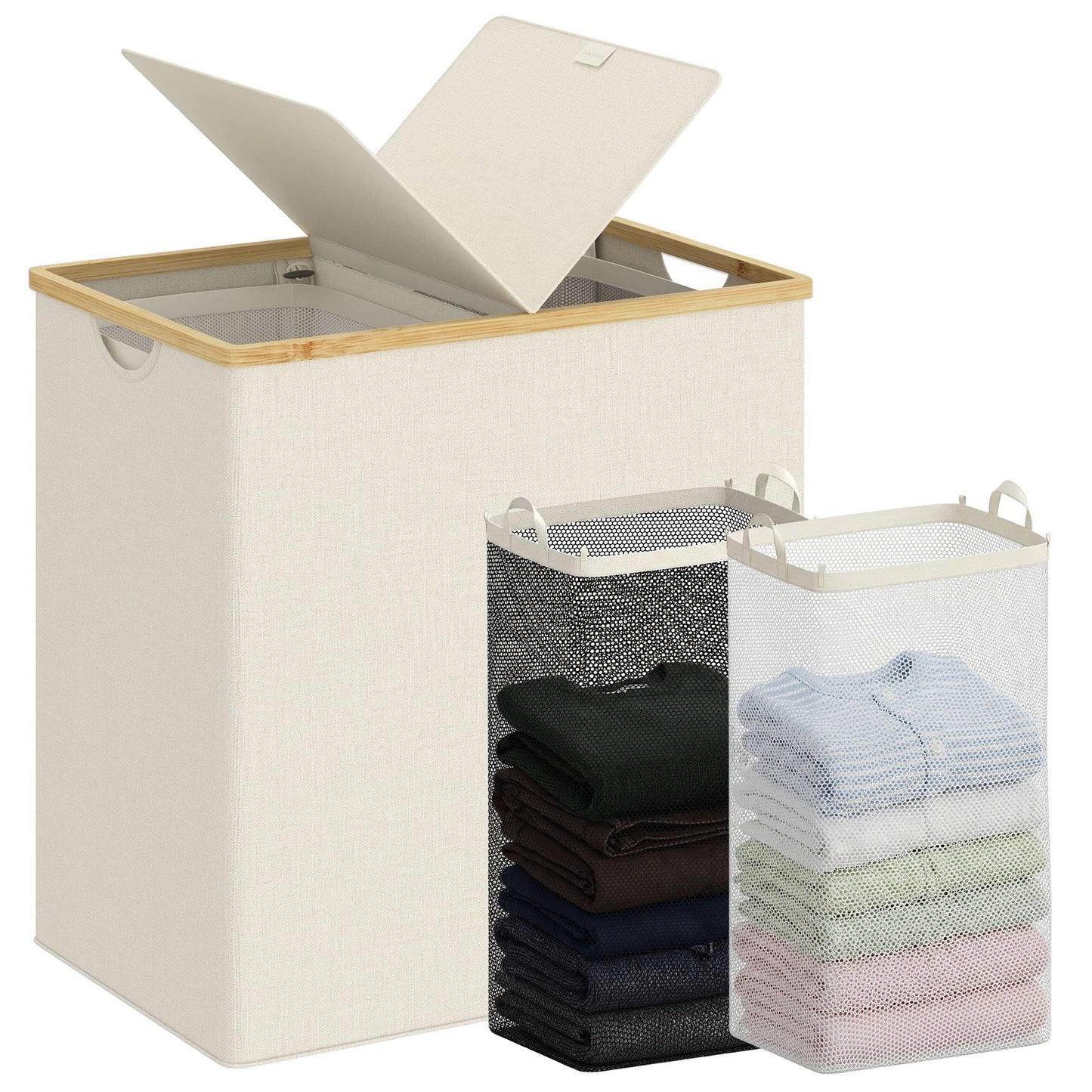 efluky Laundry Hamper with Lid, Double Laundry Basket with 2 Removable Bags, 2 Section Laundry Bin