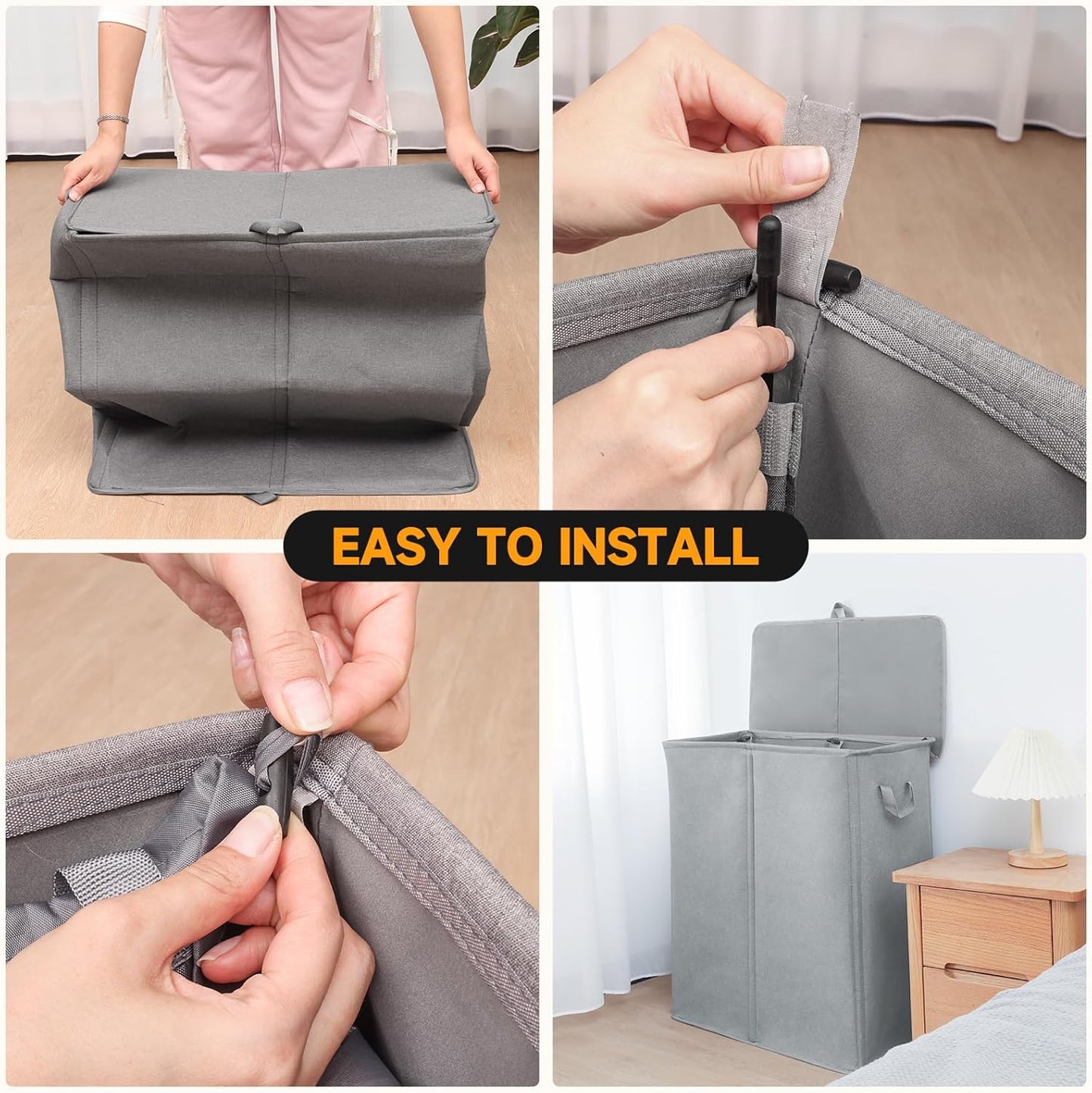 150L Double Laundry Hamper with Lid and Removable Bags,28in Tall Laundry Basket 2 Section,Large Dirty Clothes Hamper 2 Dividers for Bedroom,Laundry Room,Bathroom,Dorm Grey