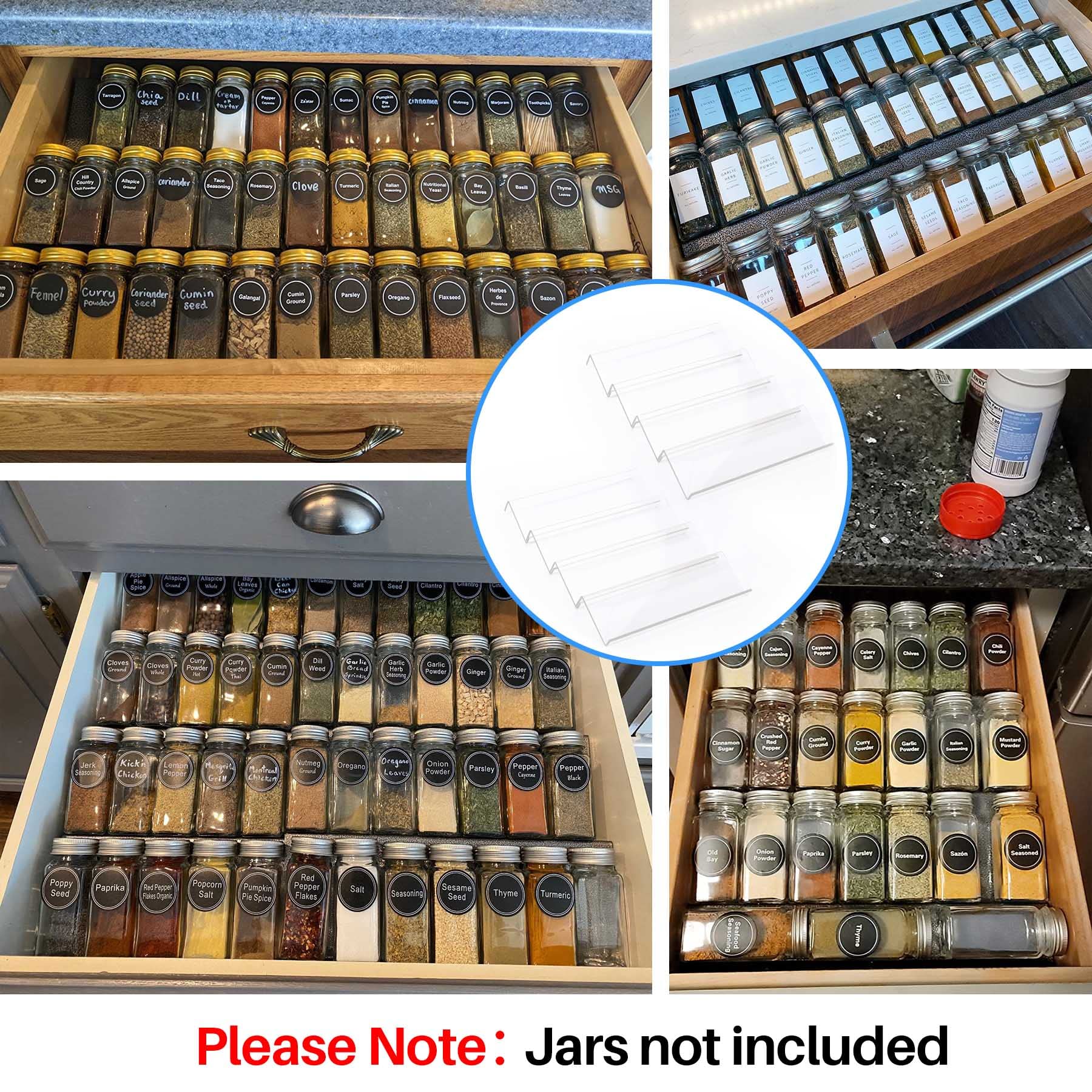 MIUKAA Clear Acrylic Spice Drawer Organizer, 4 Tier- 2 Set Expandable From 13" to 26" Drawer