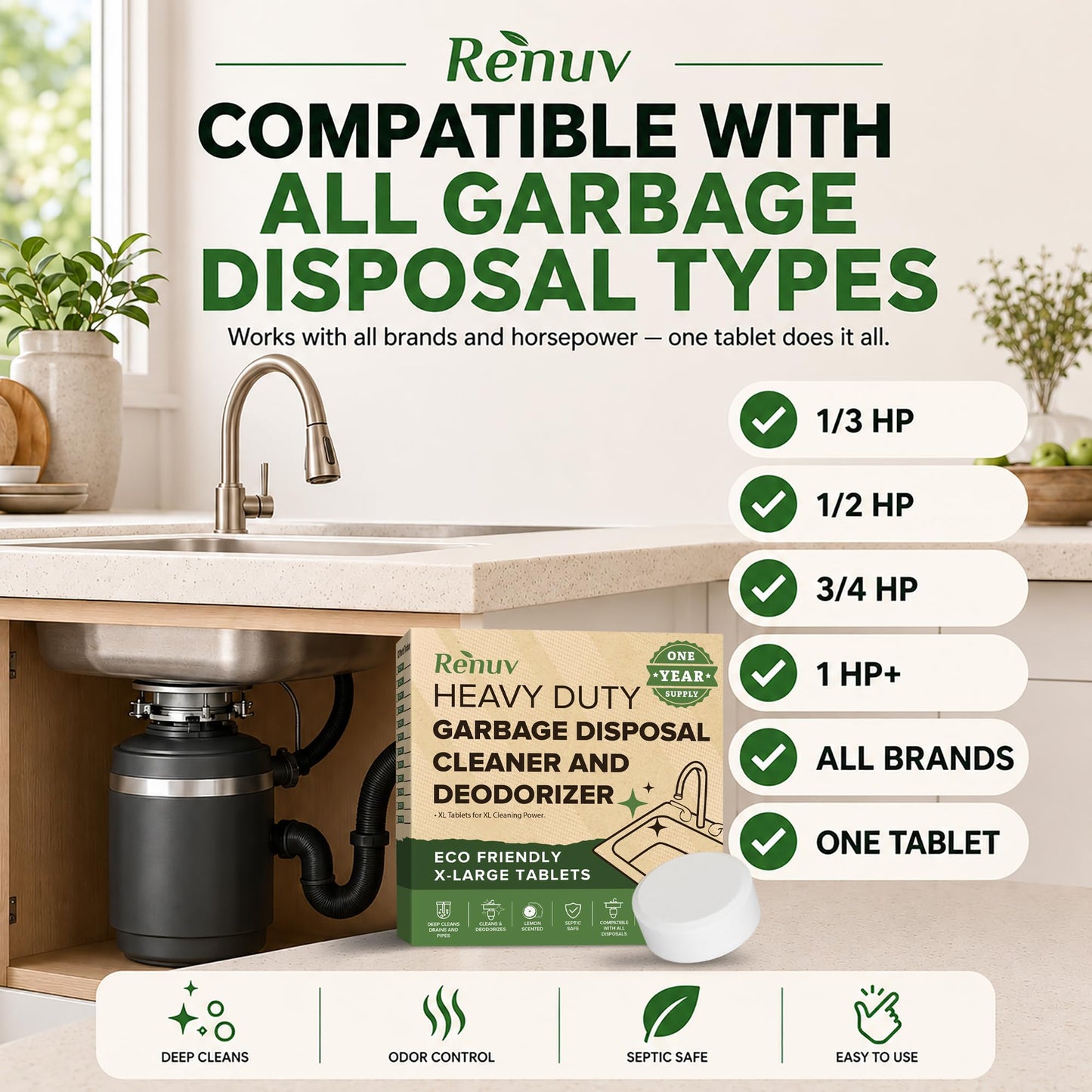 Renuv® Garbage Disposal Cleaner & Deodorizer Tablets, 12 XL Tablets