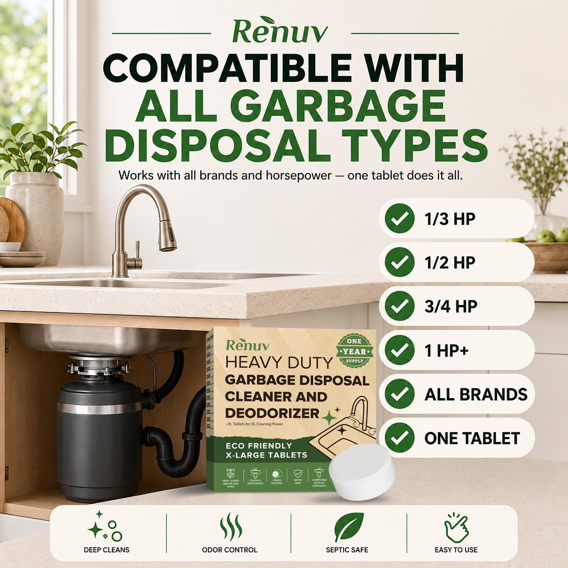 Renuv® Garbage Disposal Cleaner & Deodorizer Tablets, 12 XL Tablets