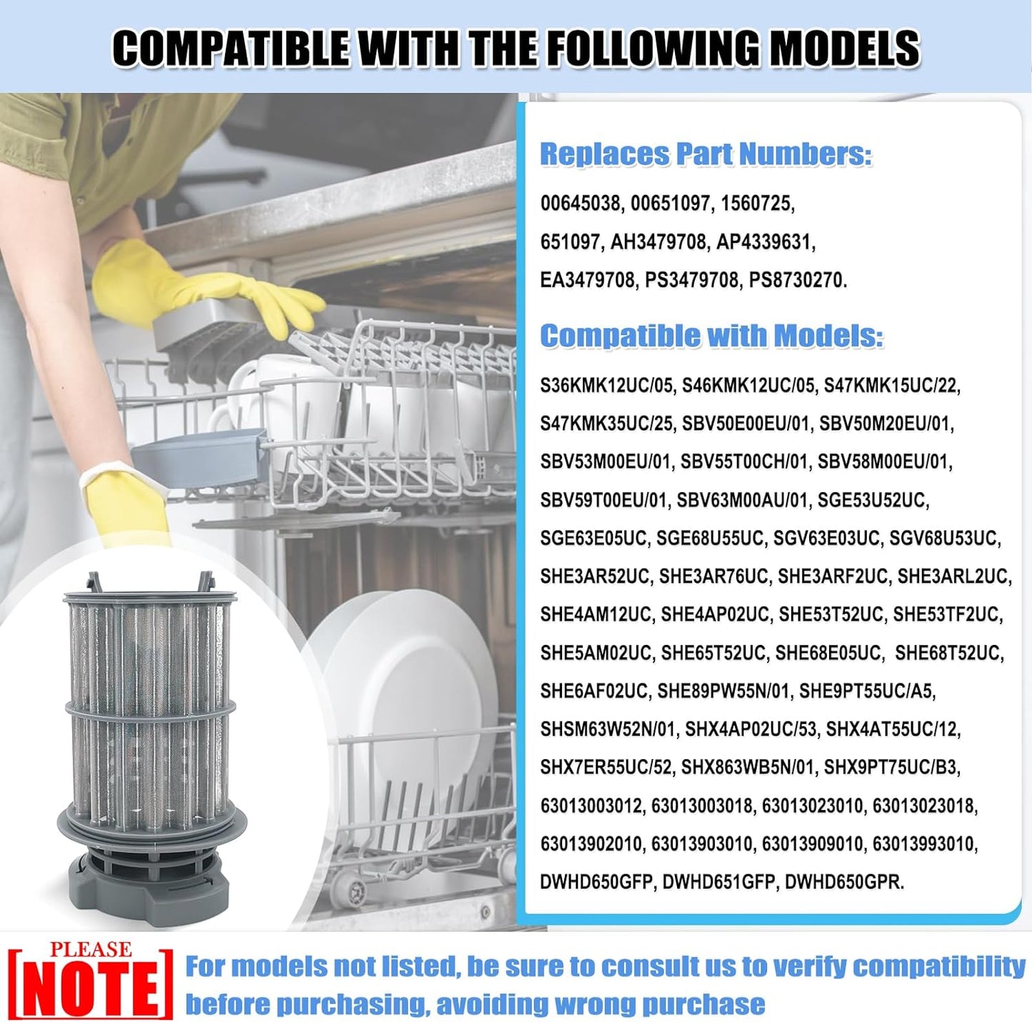 UPGRADED 645038 Dishwasher Drain Mesh Filter - 00645038 Dishwasher Filter Replacement 00651097