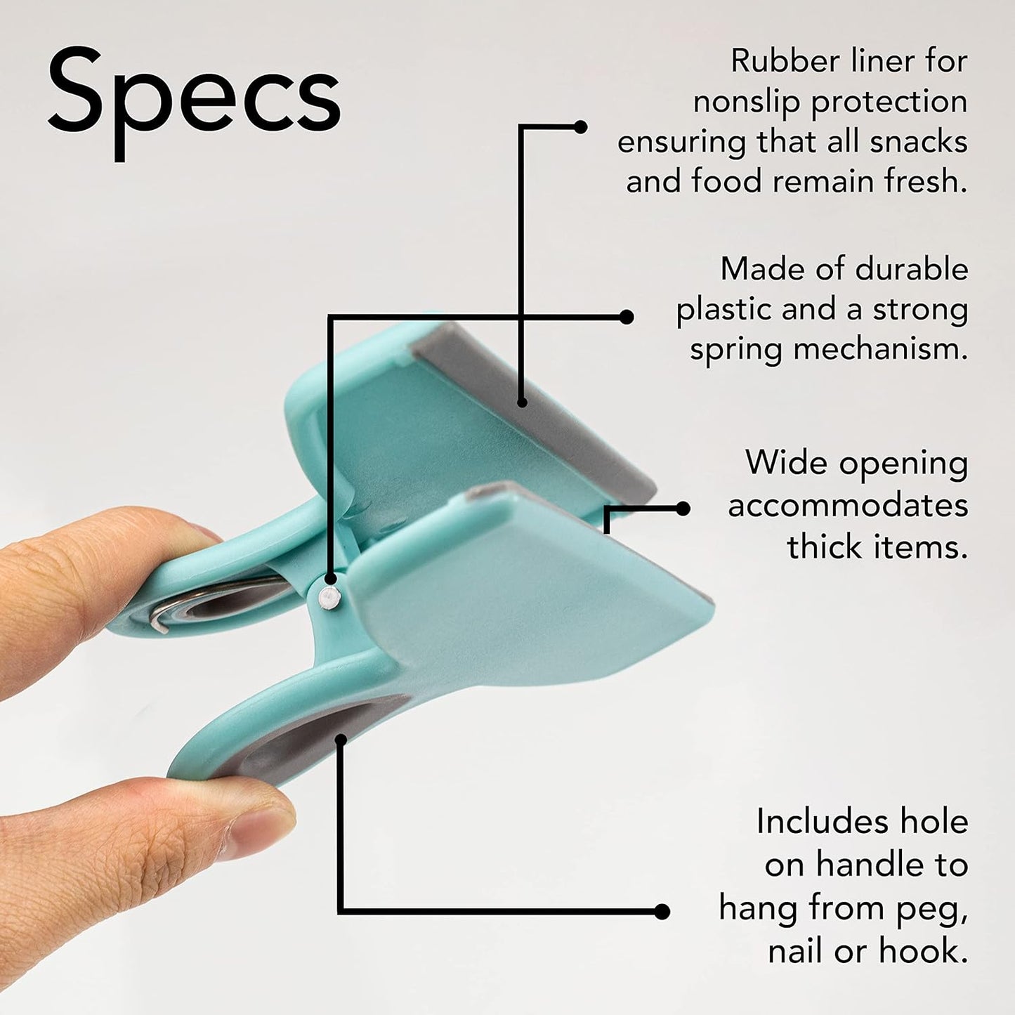 COOK WITH COLOR Bag Clips - Heavy Duty Chip Clip and Refrigerator Magnet Clips for Food Storage with Air Tight Seal Grip, Mint, Pack of 4 Large Clips