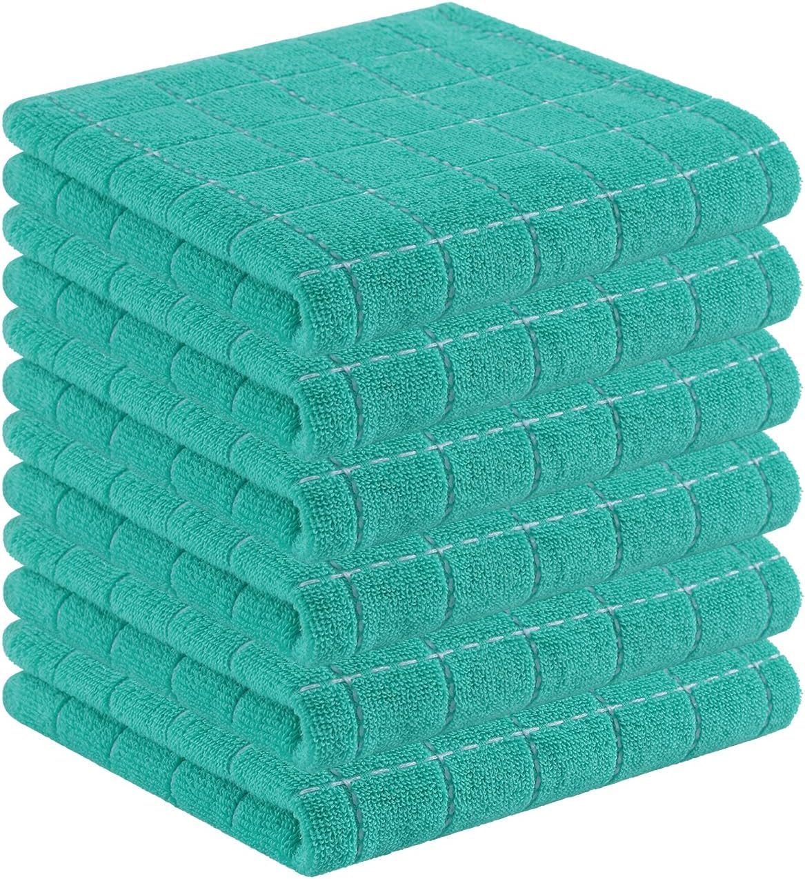 Homaxy 100% Cotton Terry Kitchen Towels(Turquoise, 13 x 28 inches), Checkered Designed, Soft and Super Absorbent Dish Towels, 6 Pack