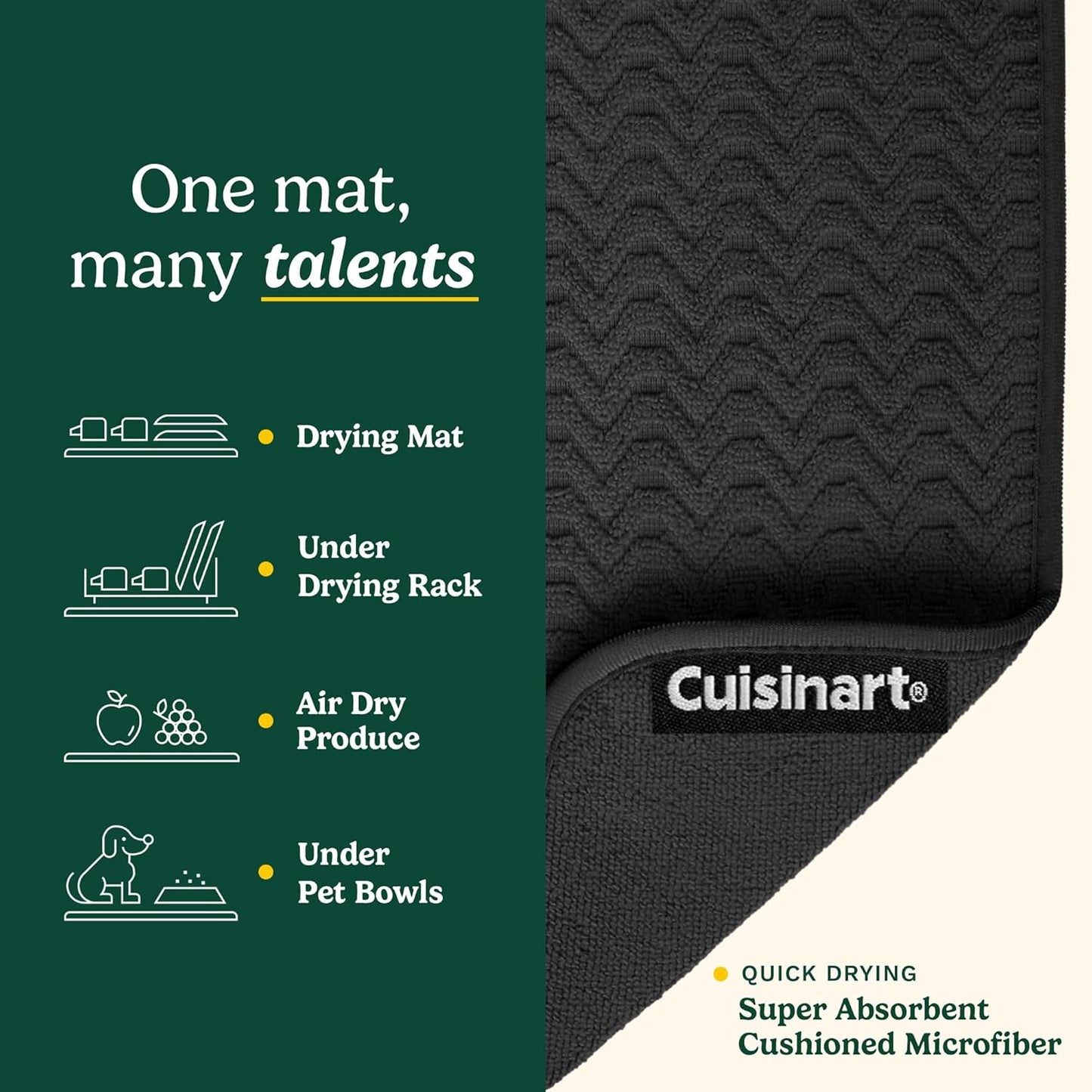 Cuisinart Dish Drying Mats for Kitchen Counter - (2) 18" x 24" Ultra Absorbent Dish Drying Mat XL - Foldable, Machine Washable, Fast Drying Dish Mat (Geostripe)