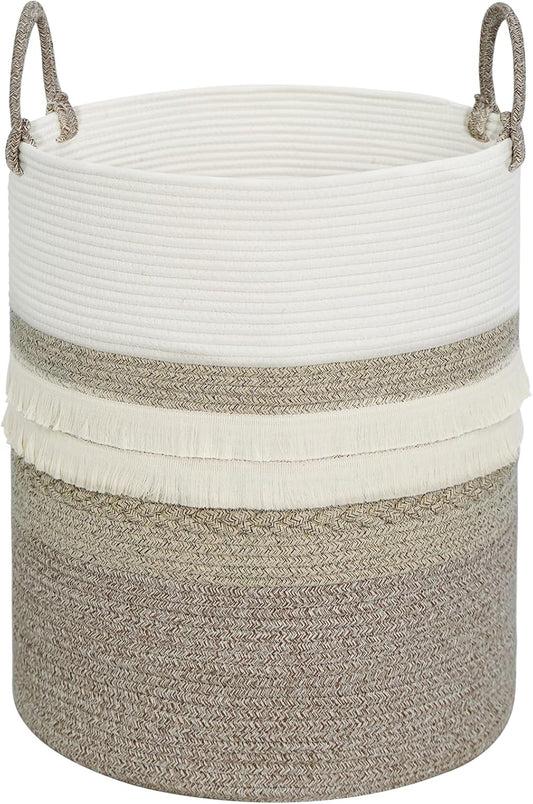 danpinera 79 L Large Laundry Basket, Tall Woven Cotton Storage Hamper with Handles, Dirty Clothes Hamper in Bathroom, Decorative Storage Basket for Living Room Gradient Brown