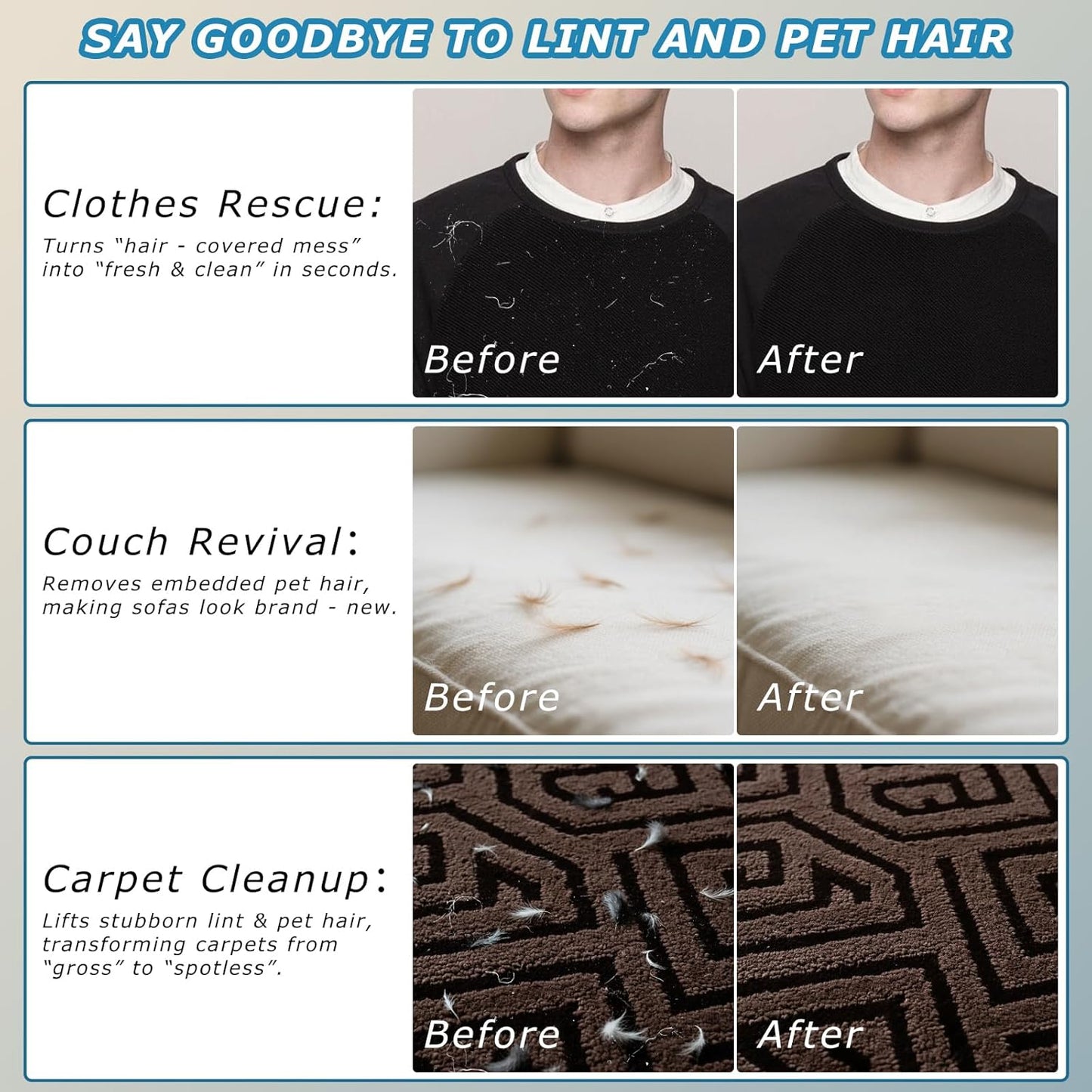 2Pcs Magic Brush Pet Hair Remover, Five-Finger Electrostatic Cat & Dog Hair Removal Gloves for Furniture, Couch, Carpet, Bedding, Reusable Cleaning and Grooming Mitts