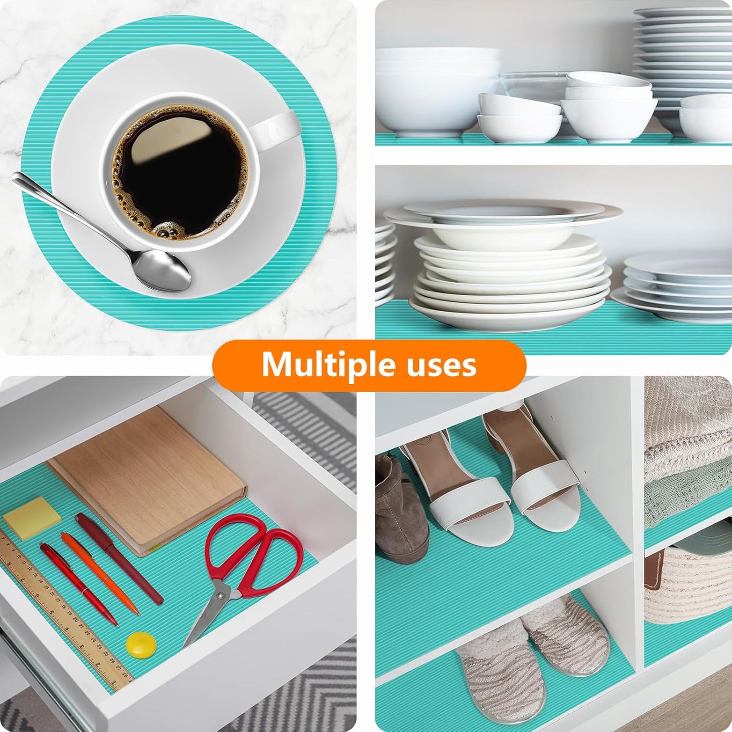 Shelf Liners for Kitchen Cabinets Drawer Liner Non Adhesive Cupboard Mat EVA Material Waterproof Refrigerator Mats Washable Fridge Liner for Cupboard and Desks Liner Blue 11.8 x 59 Inches