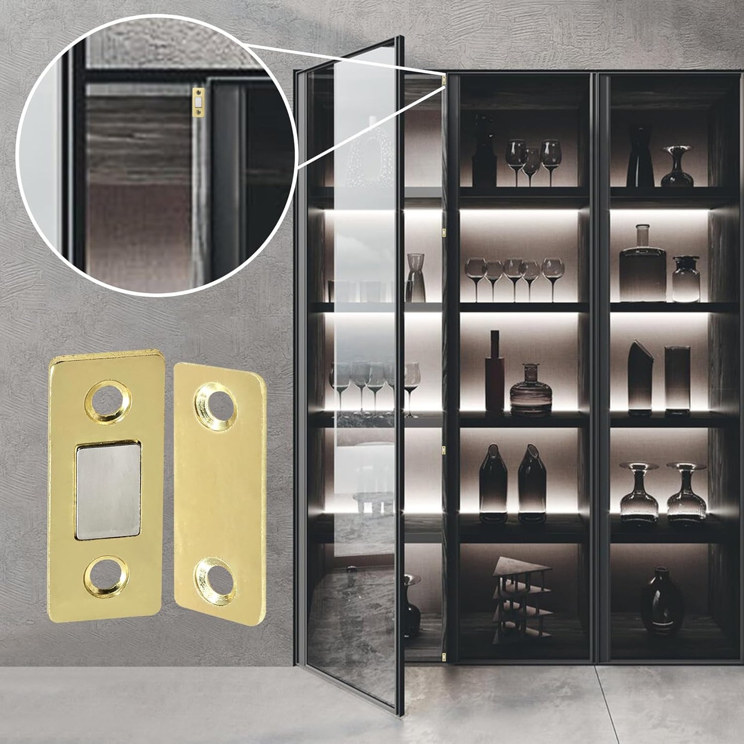 Cabinet Magnetic Catch, 20 Pack Gold Ultra Thin Magnetic Cabinet Door Catch, Adhesive Cabinet Magnets for Kitchen Drawer Cabinet Door Closet, Concealed Strong Magnetic Cabinet Latch