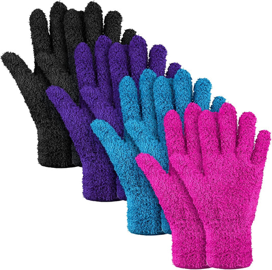 Bencailor 4 Pairs Microfiber Dusting Gloves Washable Reusable Cleaning Gloves Mittens for Plants