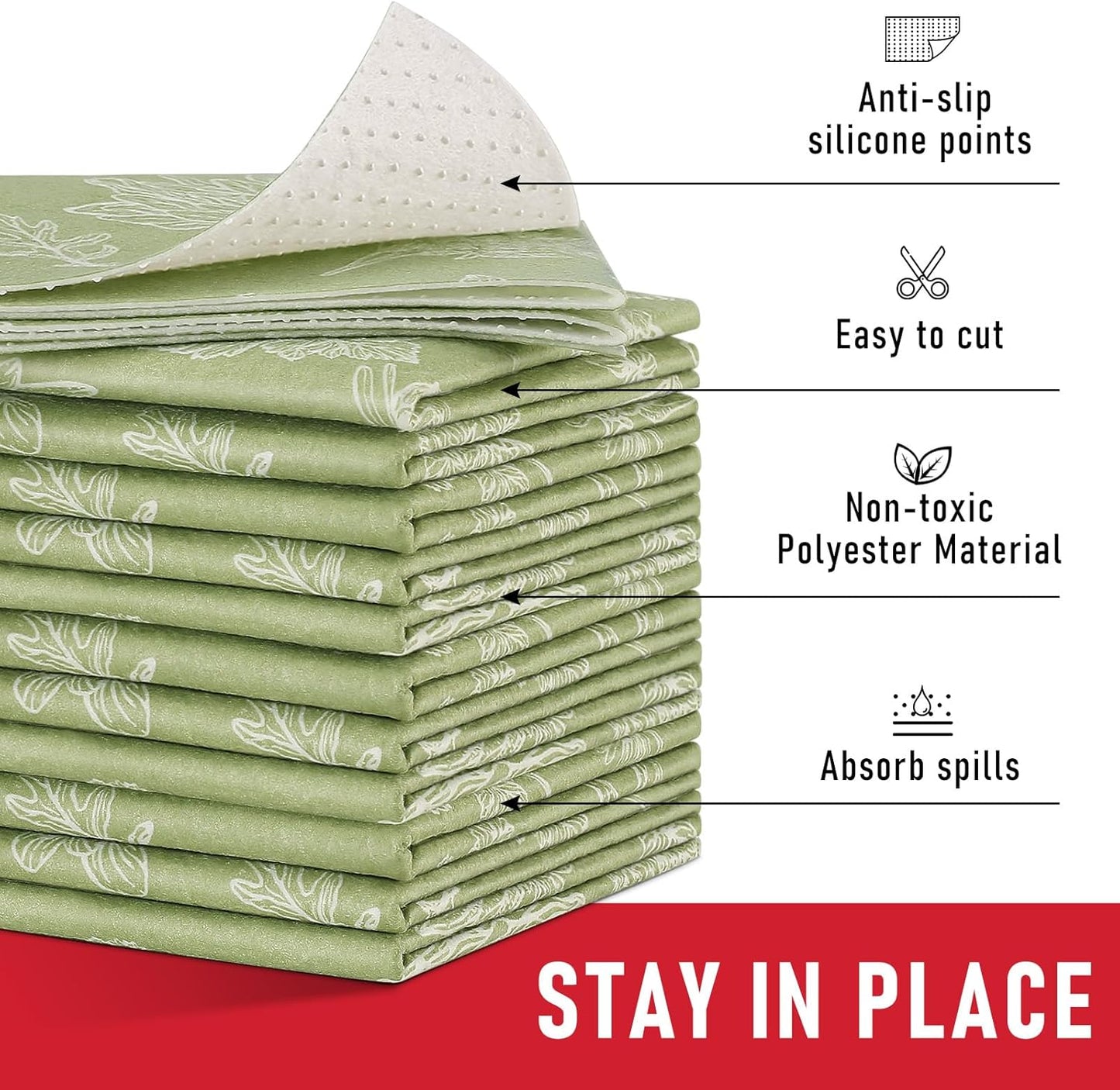 Cooyes Large Fridge Liners for Refrigerator, 17.7" × 36", Drawer & Shelf Liners for Kitchen Cabinets Non-Adhesive, Breathable Cloth Material, Non-Slip, Keep Produce Fresh Longer, 6 Pack, Sage Green