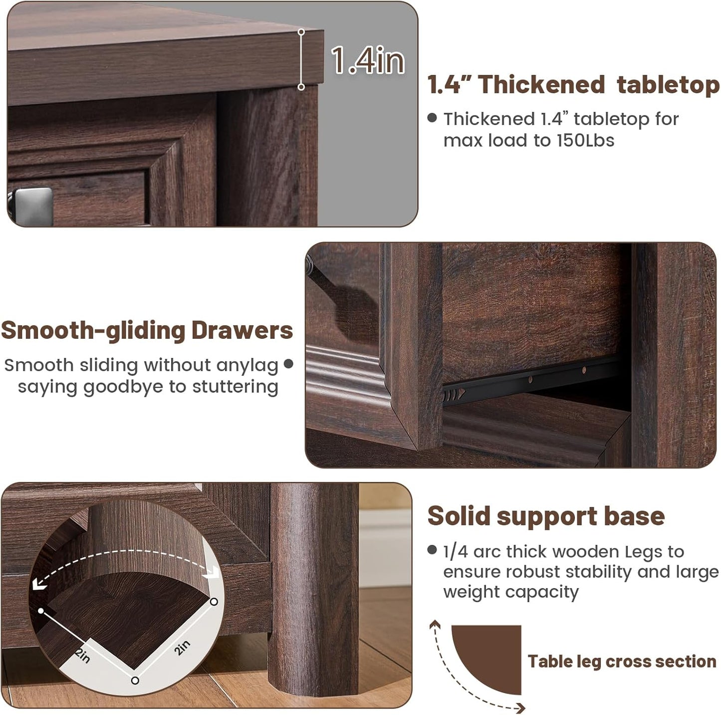 Farmhouse 8 Drawer Dresser for Bedroom, 41" Tall Wood Chest of Drawers, 43.3" Wide Dresser TV Stand, Storage Closet Drawer Organizer for Bedroom, Walnut