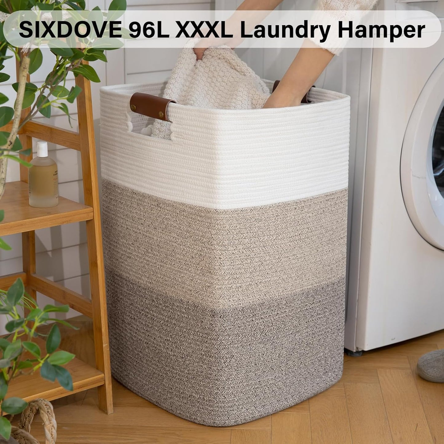 Laundry Hamper 96L Extra Large Laundry Basket, Woven Blanket Basket, Cotton Woven Storage Hamper with Handles for Living Room, Large Baskets for Pillows, Blankets, Clothes-Gradient Yellow