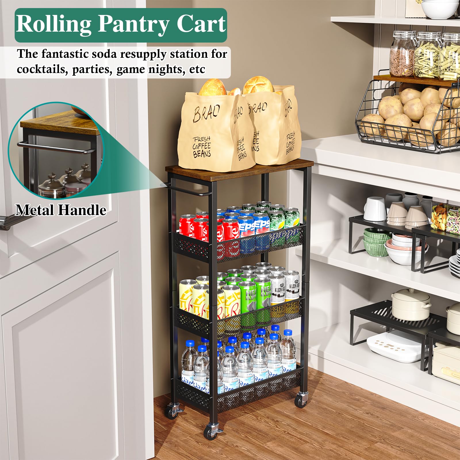 OKZEST 4-Tier Slim Rolling Storage Cart for Bathroom, Laundry Room, Kitchen