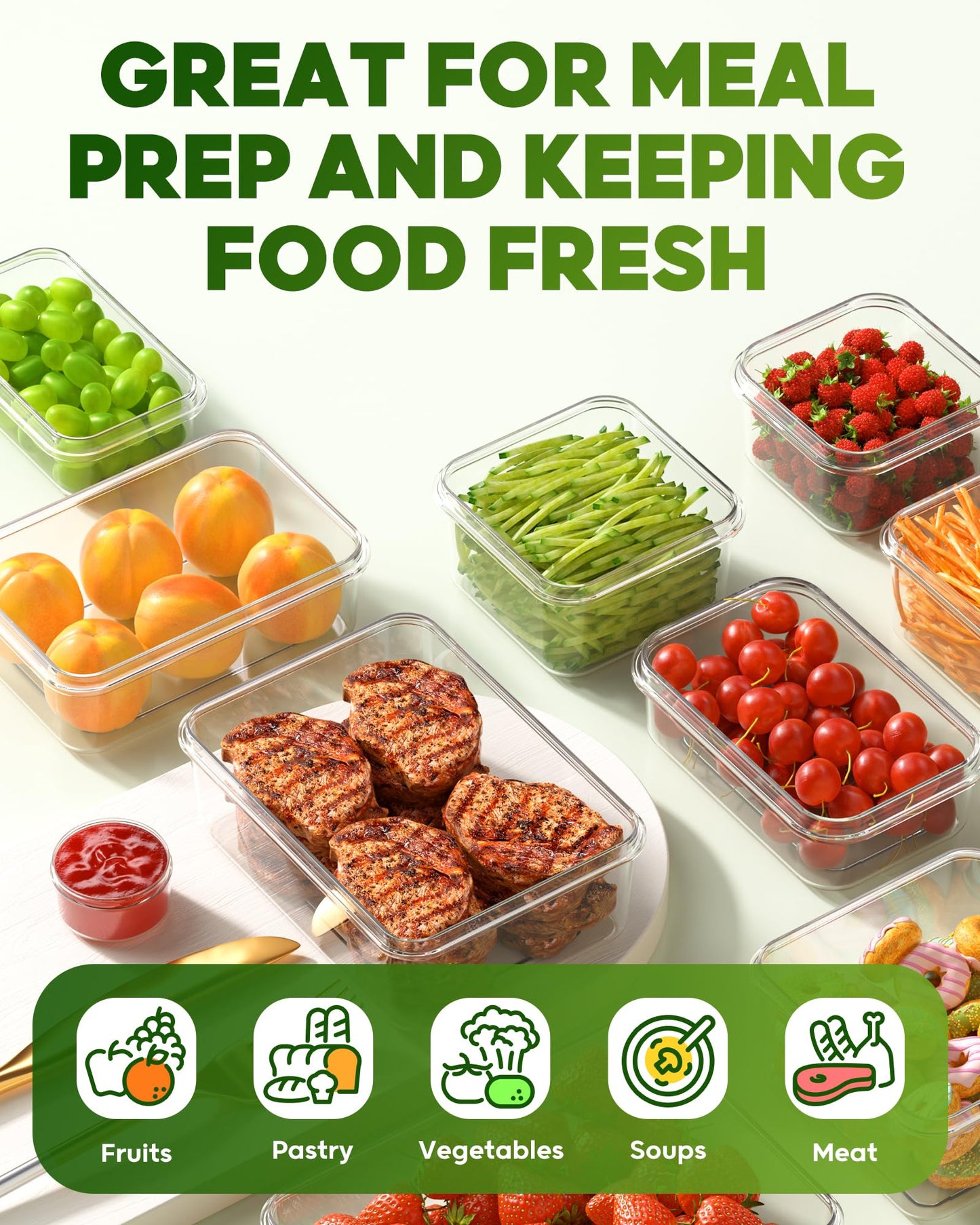 KEMETHY 60 PCS Food Storage Containers with Lids, Plastic Food Containers
