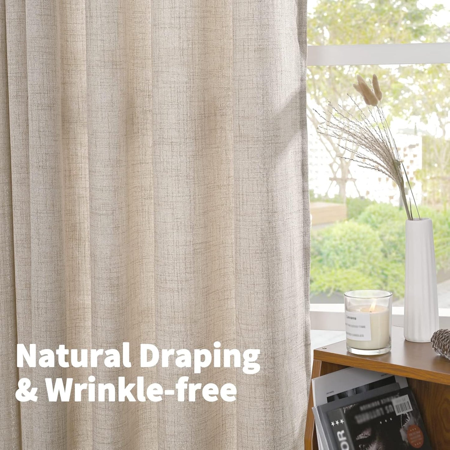 YoungsTex Cafe Linen Curtains 40 Inches Long for Kitchen Window Over Sink - Short Semi Sheer Drapes with Rod Pocket Back Tab Rustic Light Filtering for Front Door Bathroom, 2 Panels, 30 X 40 Inch