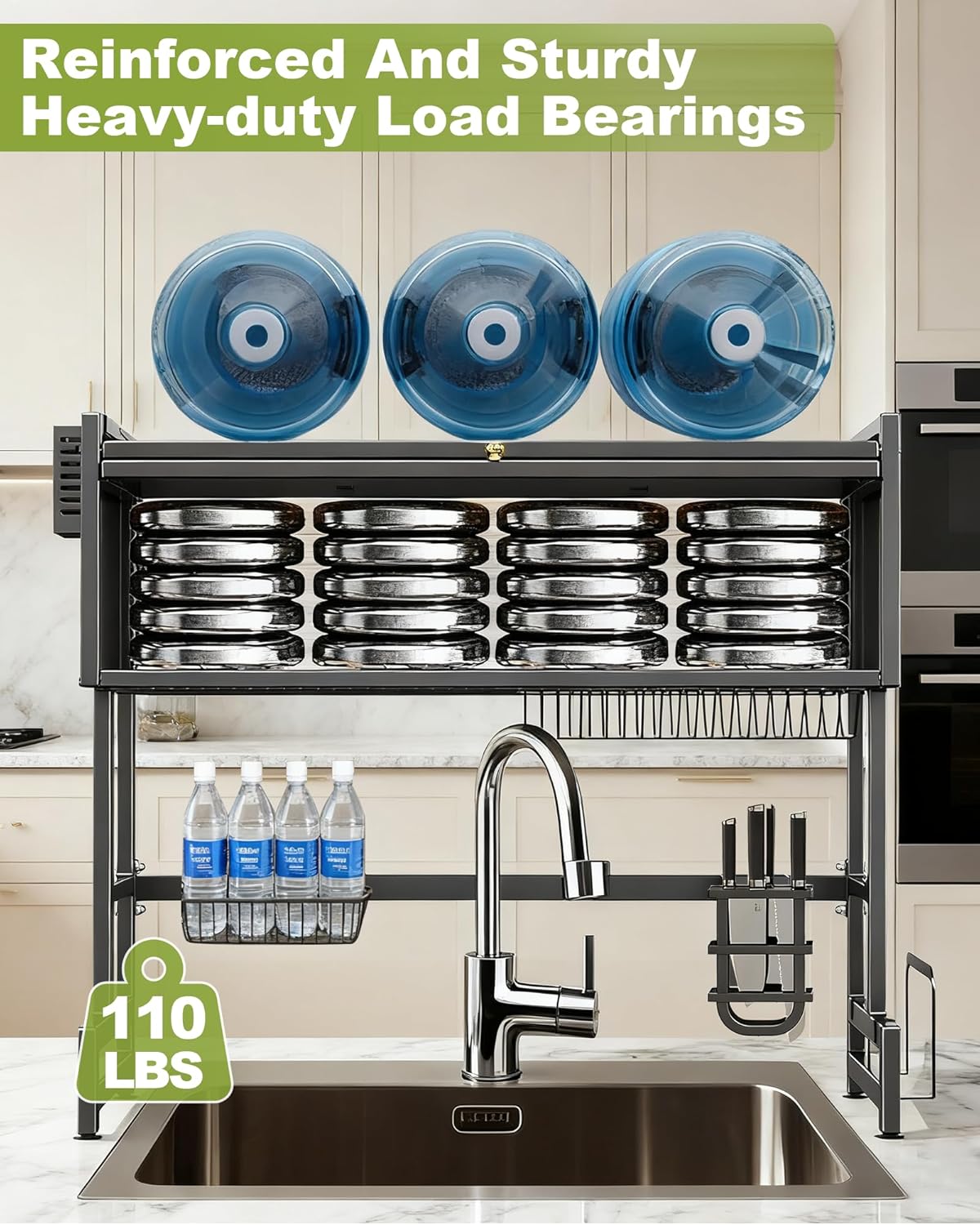 Over The Sink Dish Drying Rack 3-Tier Dish Drainer Racks with Cover Space-Saving Kitchen Organizer for Dishes, Glasses, Bowls & Cutlery