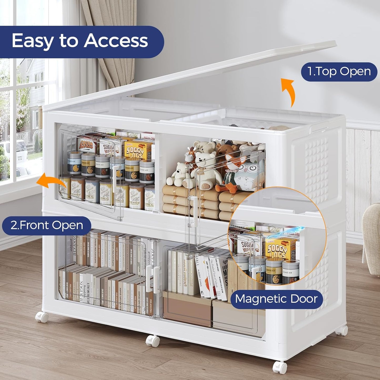 160GAL Extra Large Storage Bins with Lid, 640Qt Stackable Closet Organizers and Drawers, Collapsible Storage Bins with Wheels, Folding Storages Cabinet for Home Bedroom Office, 4Pack White