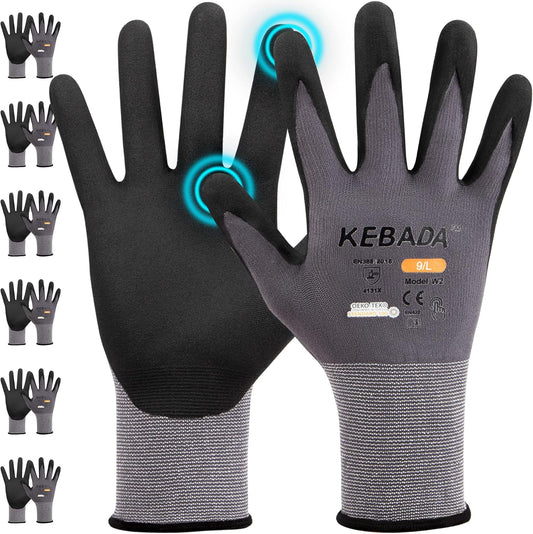 Kebada W2 Work Gloves for Men and Women, Nitrile Coated Working Gloves for Gardening, Construction