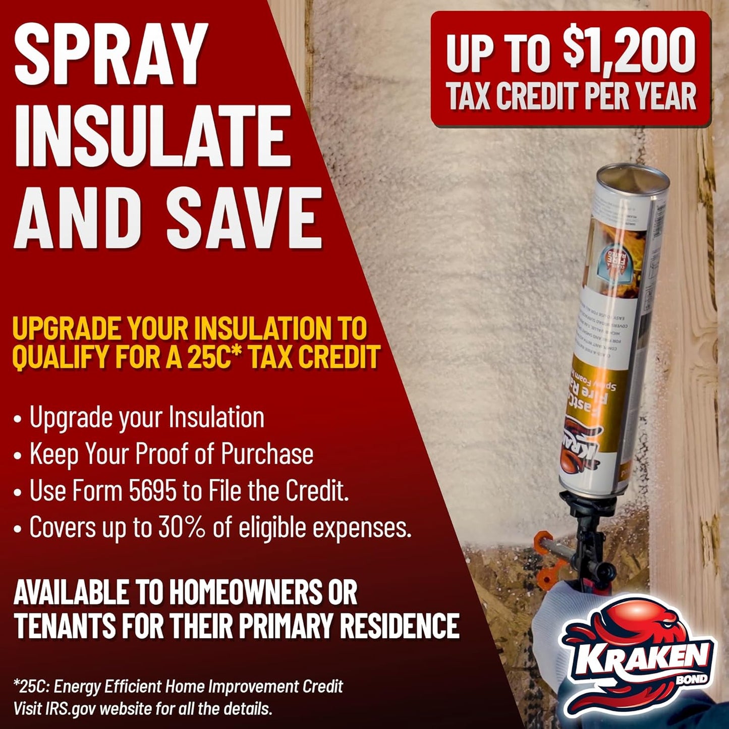 Kraken Bond Fastcoat Fire Rated Spray Foam Insulation Pallet Closed Cell Expanding Polyurethane Foam - Heat and Acoustic Insulation, Gun & Cleaner Not Includes, 3.840 Board Ft, 192 Pack