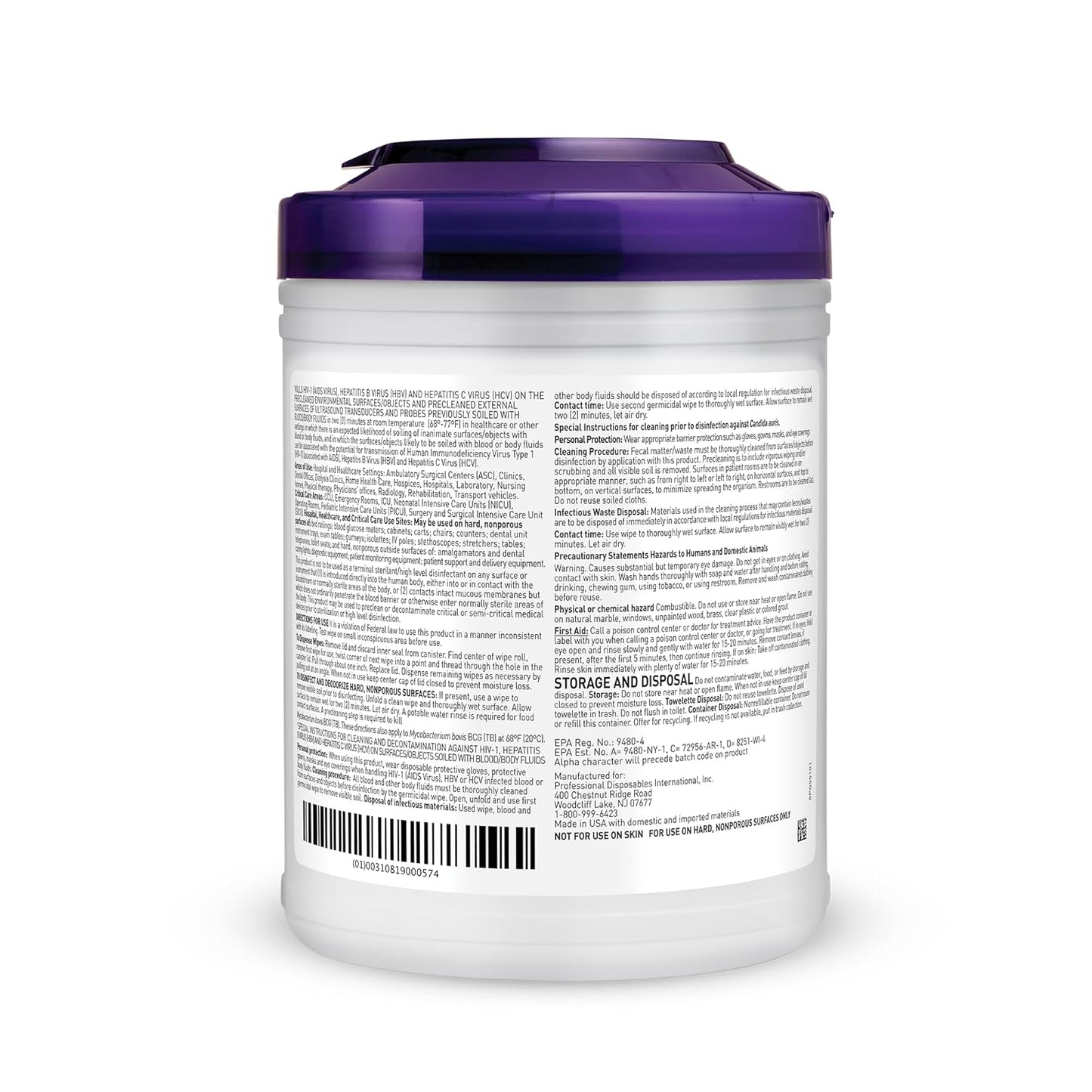 Professional Disposables Surface Disinfectant Super Sani-Cloth Wipes, 160Count