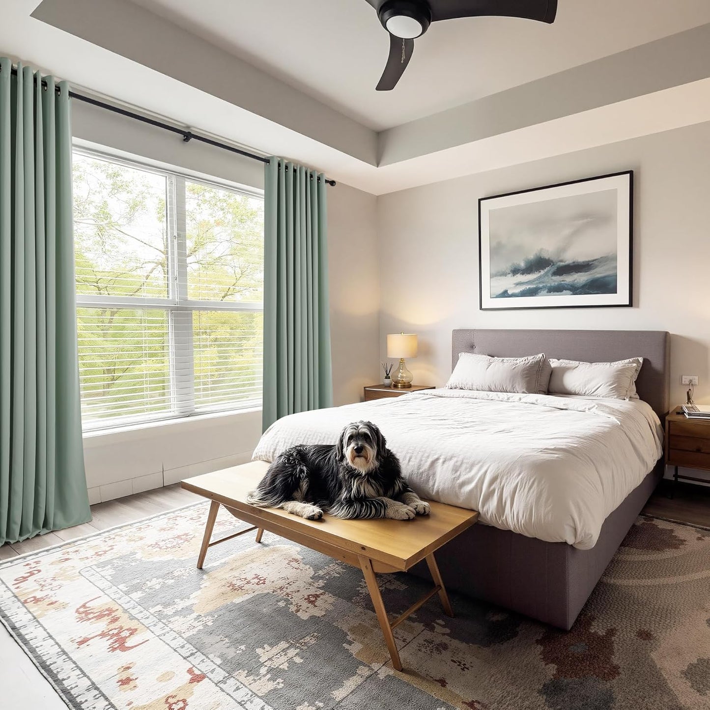 PONY DANCE Sage Green Kitchen Curtains 45 inch Length, Thermal Insulated Tailored Curtains Privacy Drapes for Nursery/Baby Room, Black, 42 x 45 inch, Set of 2