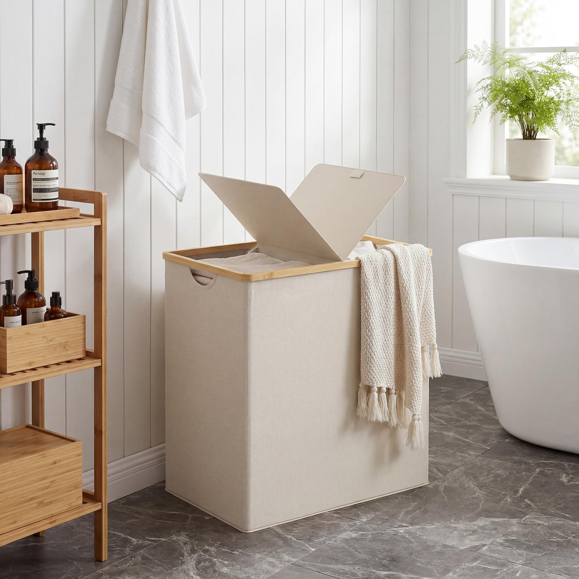 efluky Laundry Hamper with Lid, Double Laundry Basket with 2 Removable Bags, 2 Section Laundry Bin